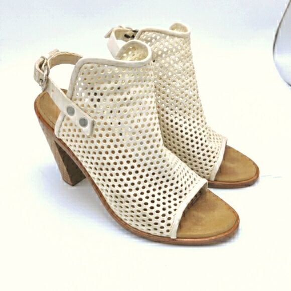 Rag and Bone "Wyatt" White Leather Open Toe Slingback Stacked Heel Sandal Bootie - Picture 4 of 16